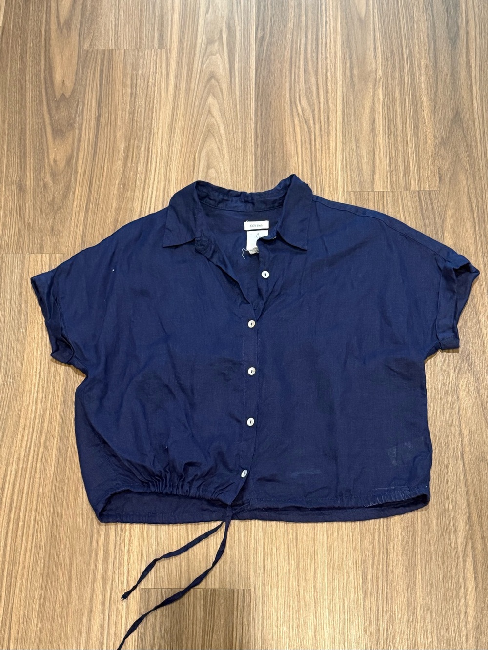 Joie Navy Linen Button-Front Shirt
